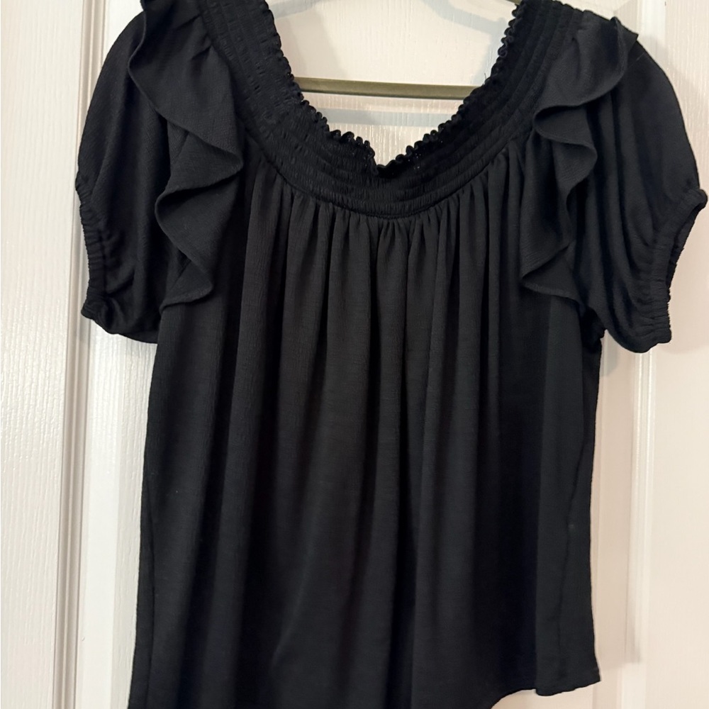 INC International Concepts Black Ruffle Blouse